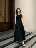 Sleeveless Black A-Line Dress with Pockets