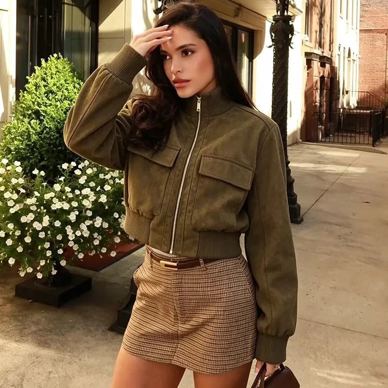 High-Neck Zip Jacket with Pocket Detailing