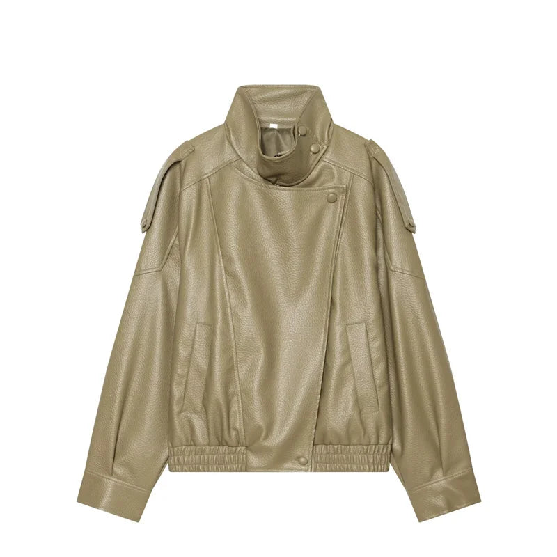 Zip-Front Faux-Leather Biker-Style Jacket