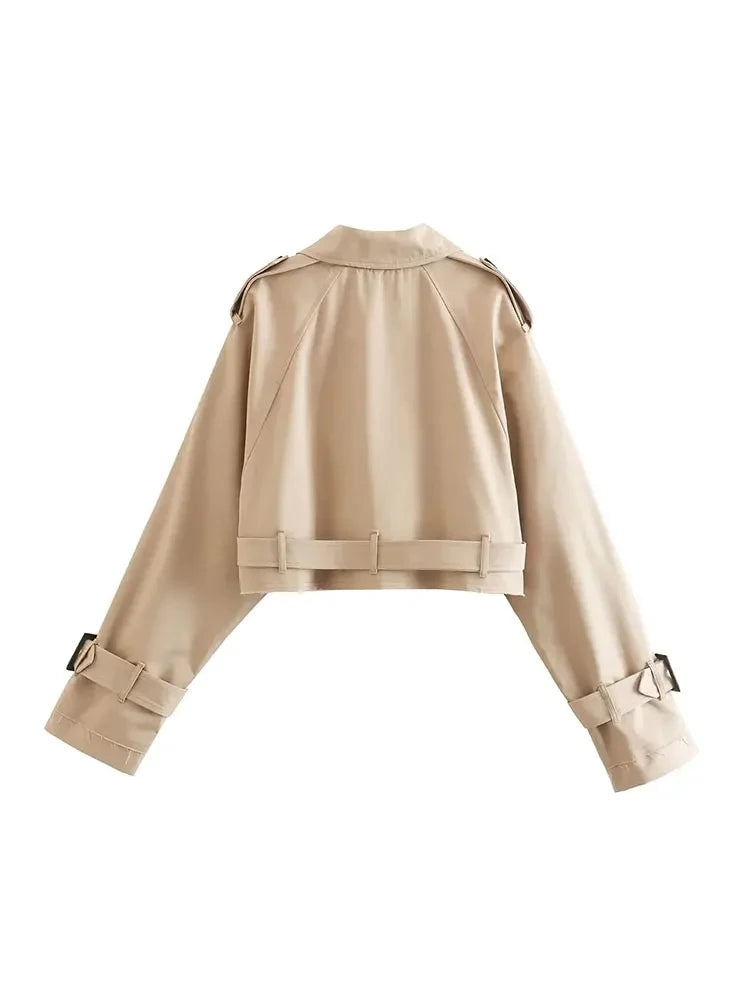 Belted Double-Breasted Cropped Trench Jacket
