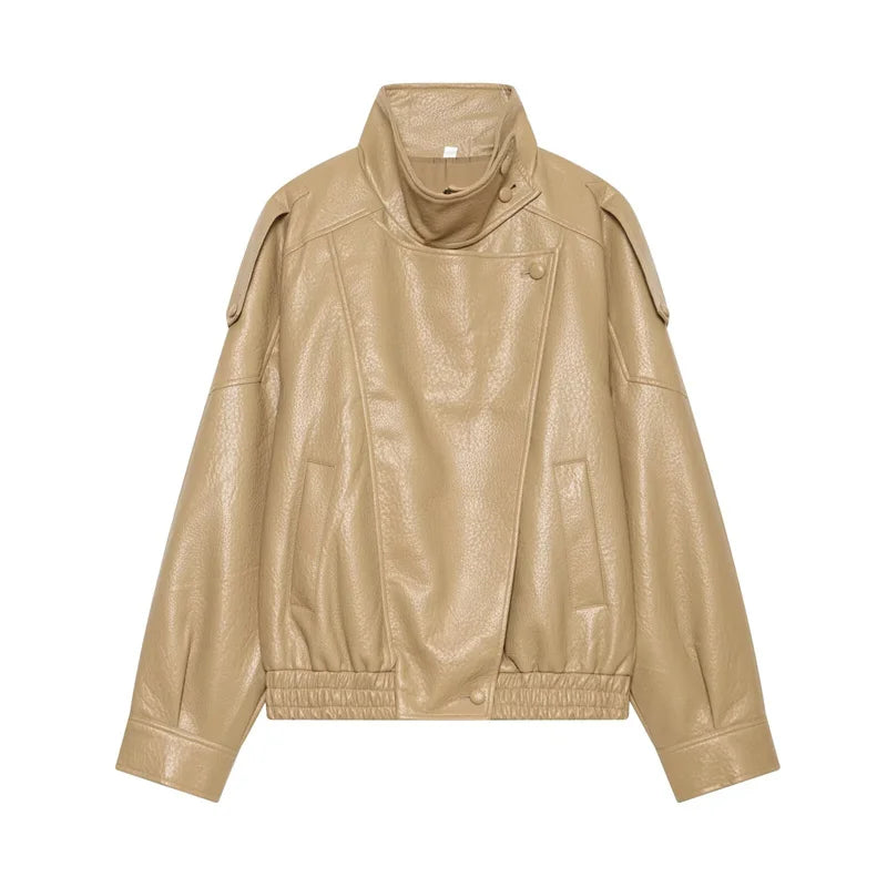 Zip-Front Faux-Leather Biker-Style Jacket
