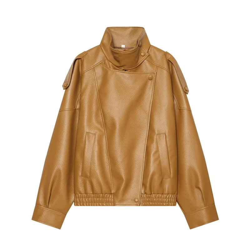 Zip-Front Faux-Leather Biker-Style Jacket