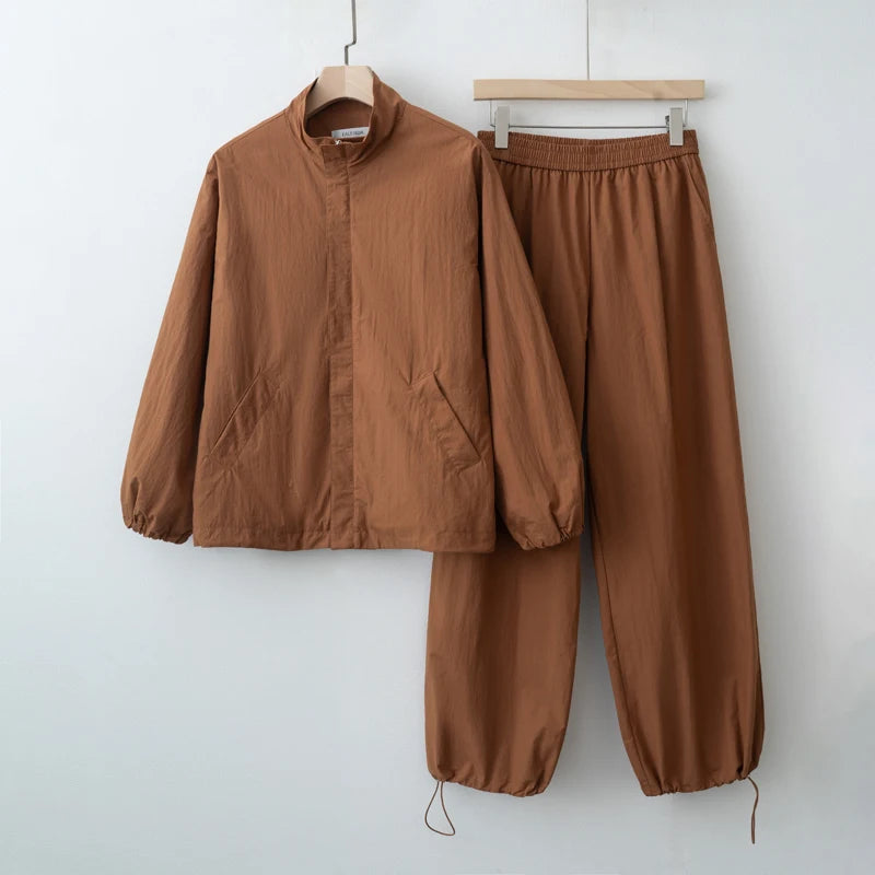 Casual Zip-Front Jacket & Trouser Set