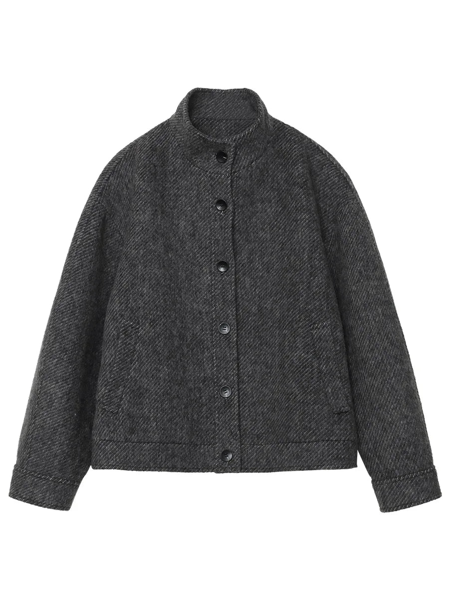 Stand-Collar Wool-Blend Short Coat