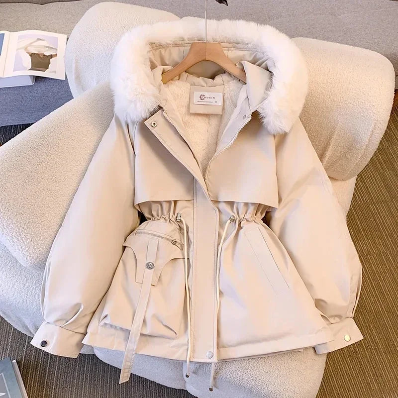 Hooded Padded Coat with Adjustable Waist