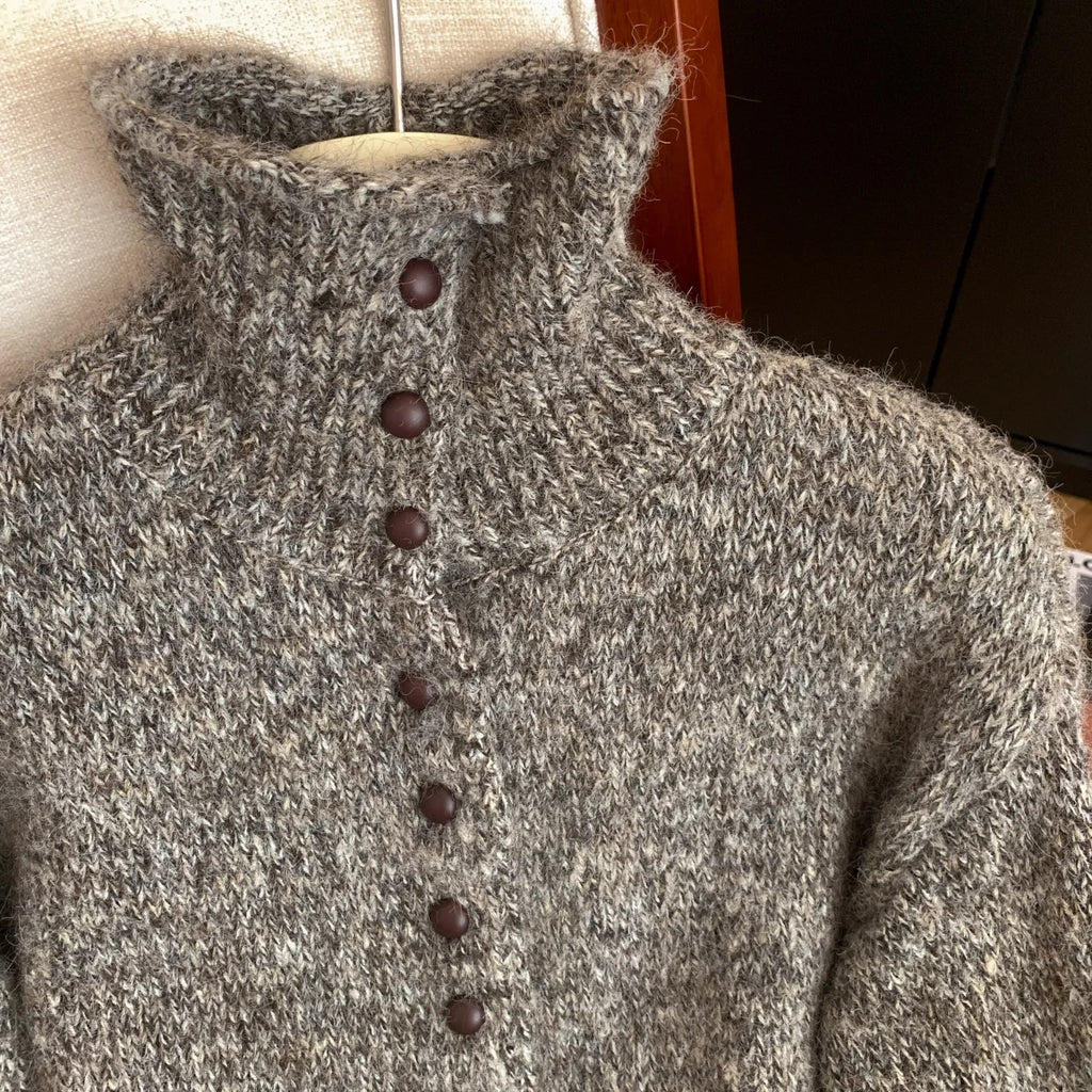 Turtleneck Button-Front Knit Cardigan