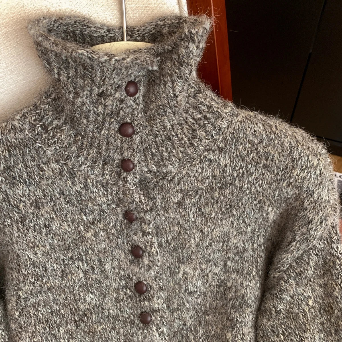 Turtleneck Button-Front Knit Cardigan