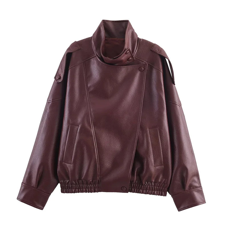 Zip-Front Faux-Leather Biker-Style Jacket