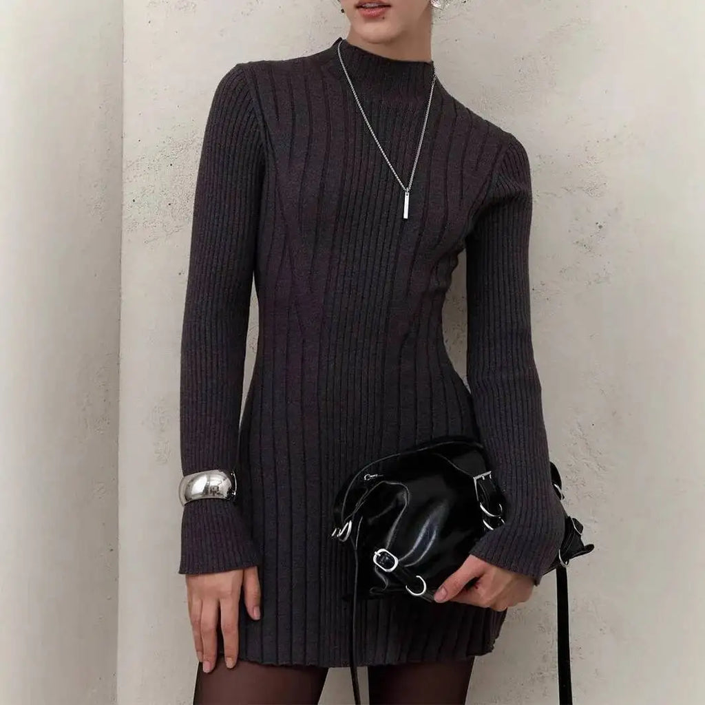 Long-Sleeve High-Neck Mini Dress