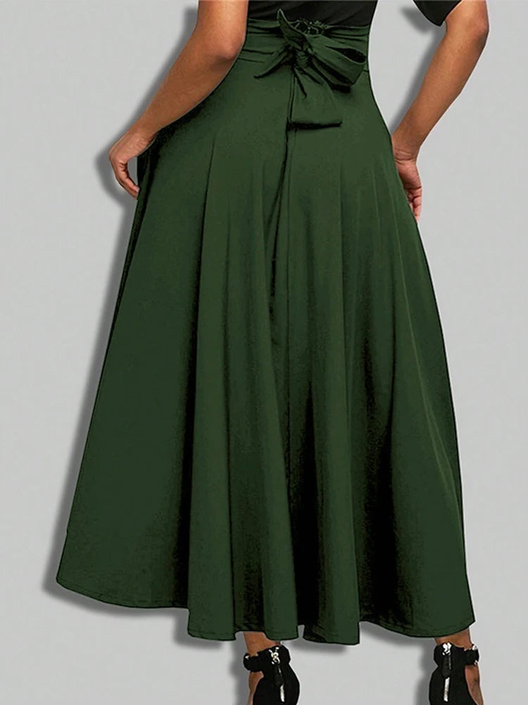 Bow-Detail A-Line Midi Skirt