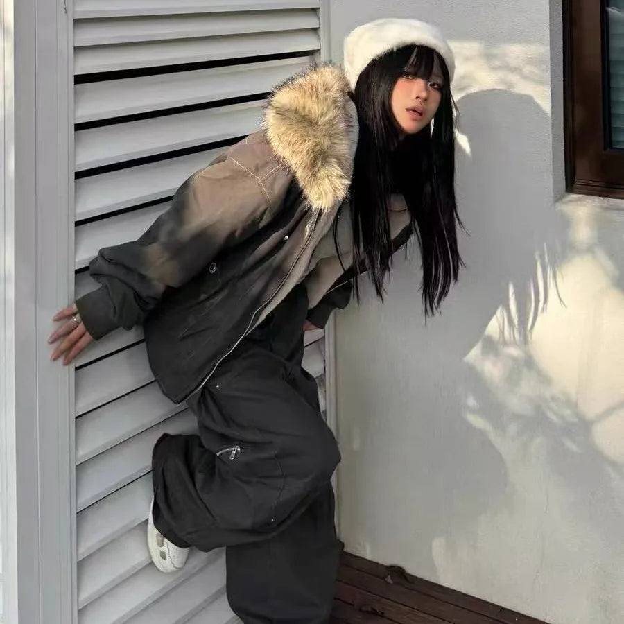 Hooded Padded Parka with Zip Front