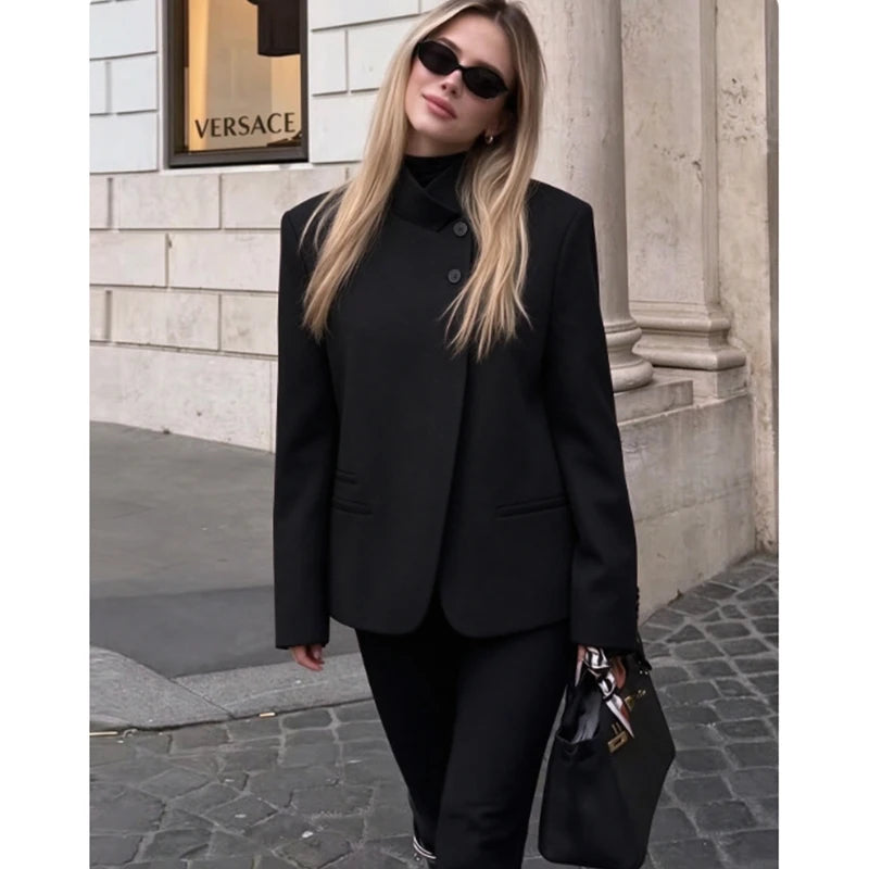 Stand-Collar Blazer with Pocket Detailing
