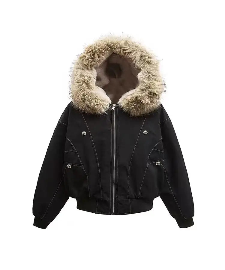 Hooded Padded Parka with Zip Front