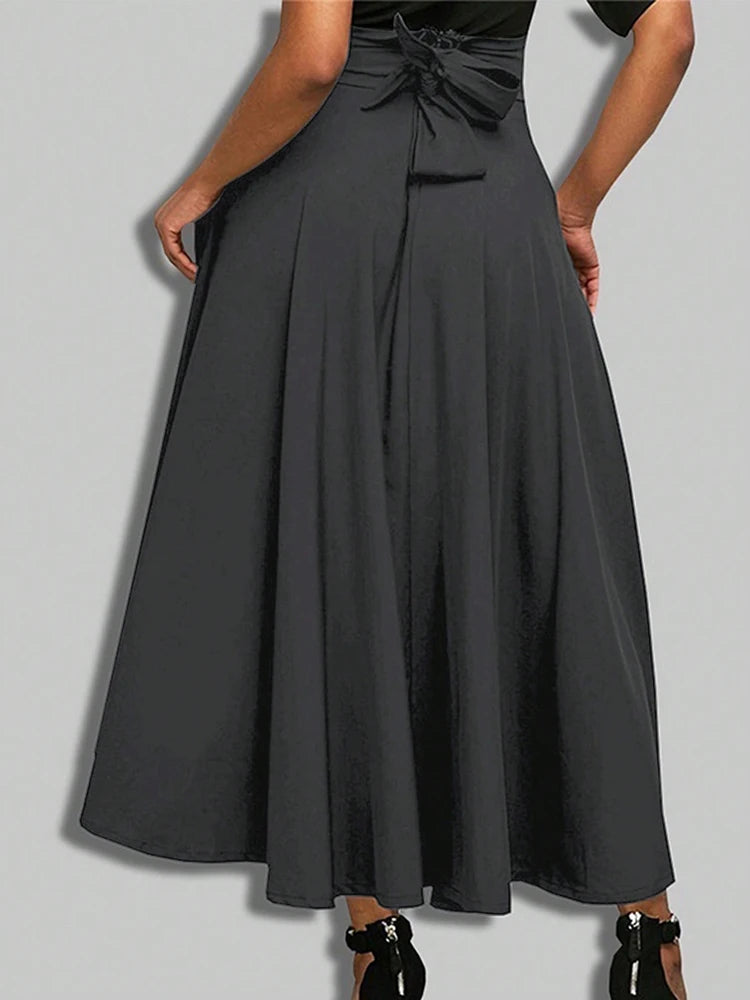 Bow-Detail A-Line Midi Skirt