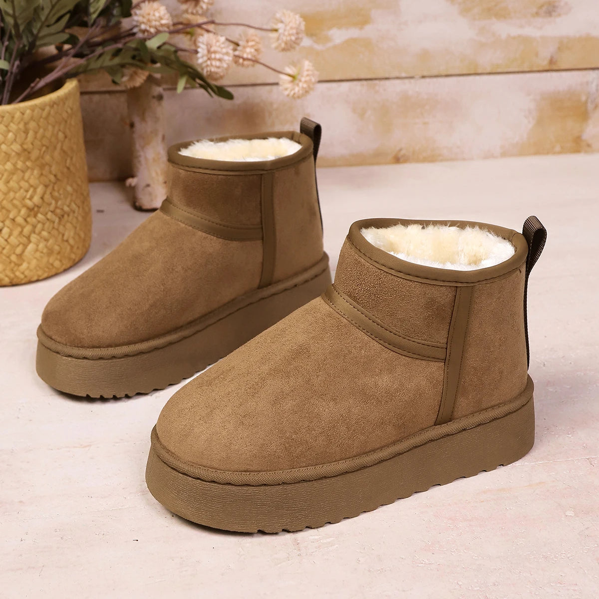 Flannel-Lined Slip-On Ankle Boots