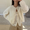 Round-Neck Button-Front Knit Cardigan