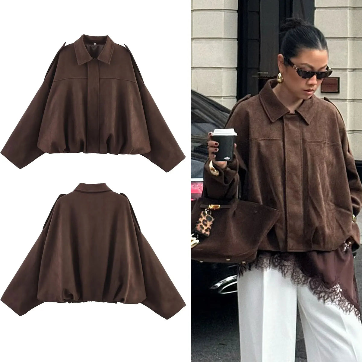 Relaxed Suede-Look Batwing Jacket