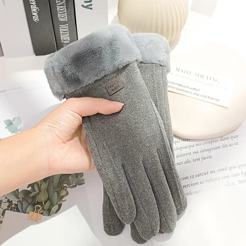 Plush-Lined Faux-Suede Touchscreen Gloves
