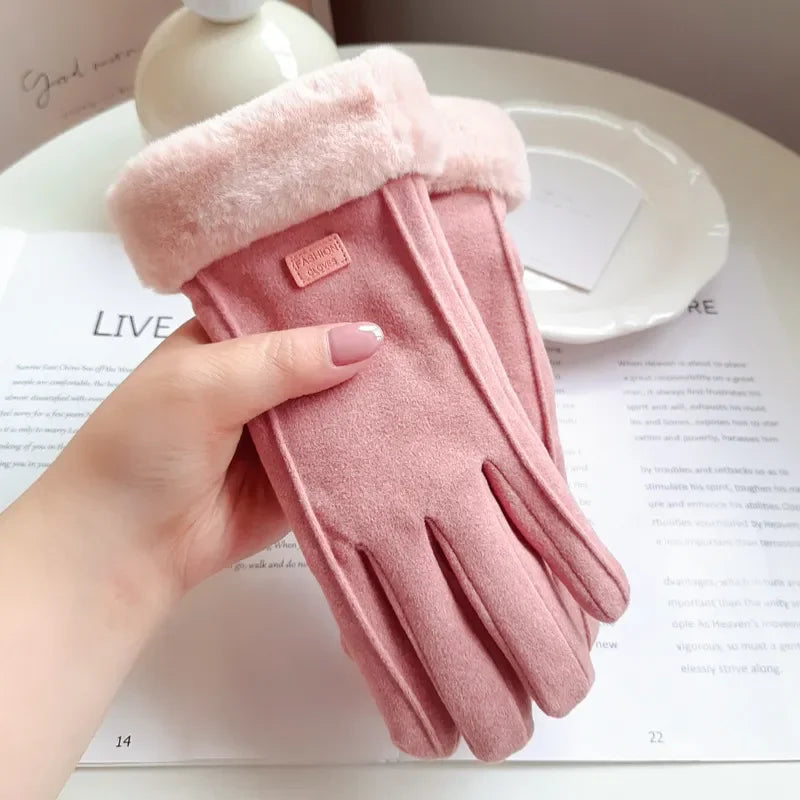 Plush-Lined Faux-Suede Touchscreen Gloves