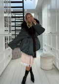 Belted Padded Jacket with Faux-Fur Collar