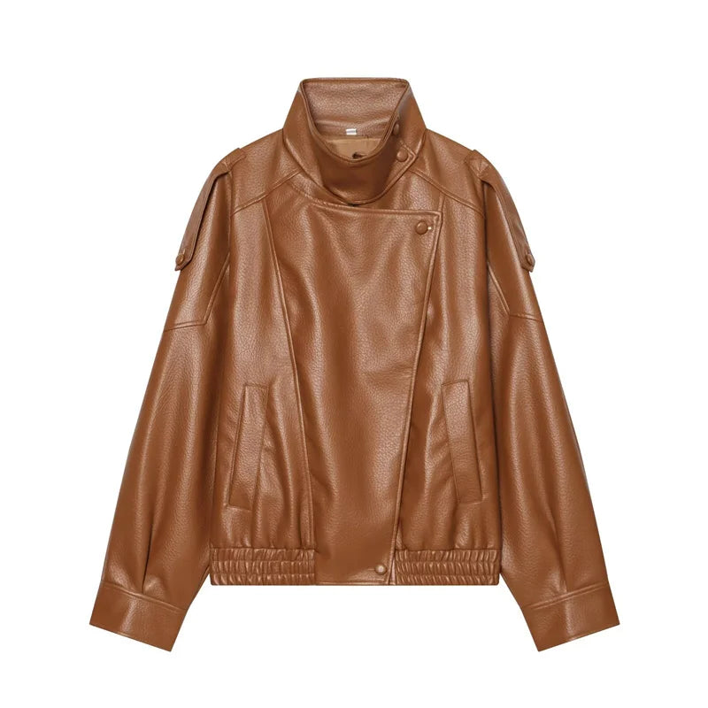 Zip-Front Faux-Leather Biker-Style Jacket
