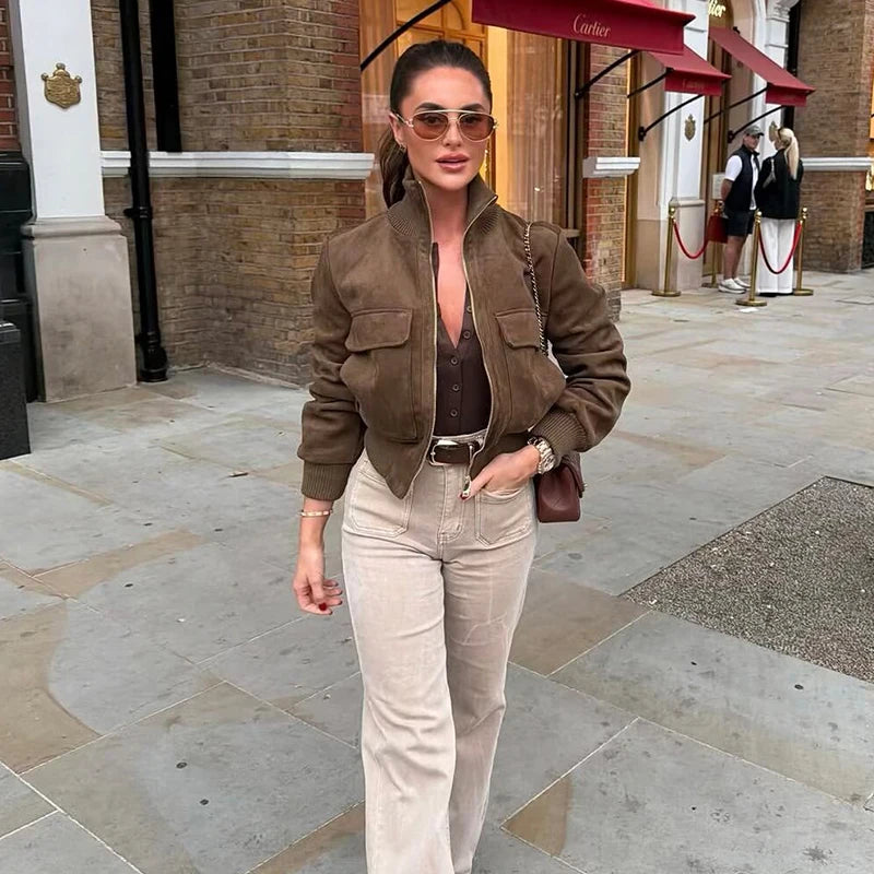 High-Neck Zip Jacket with Pocket Detailing