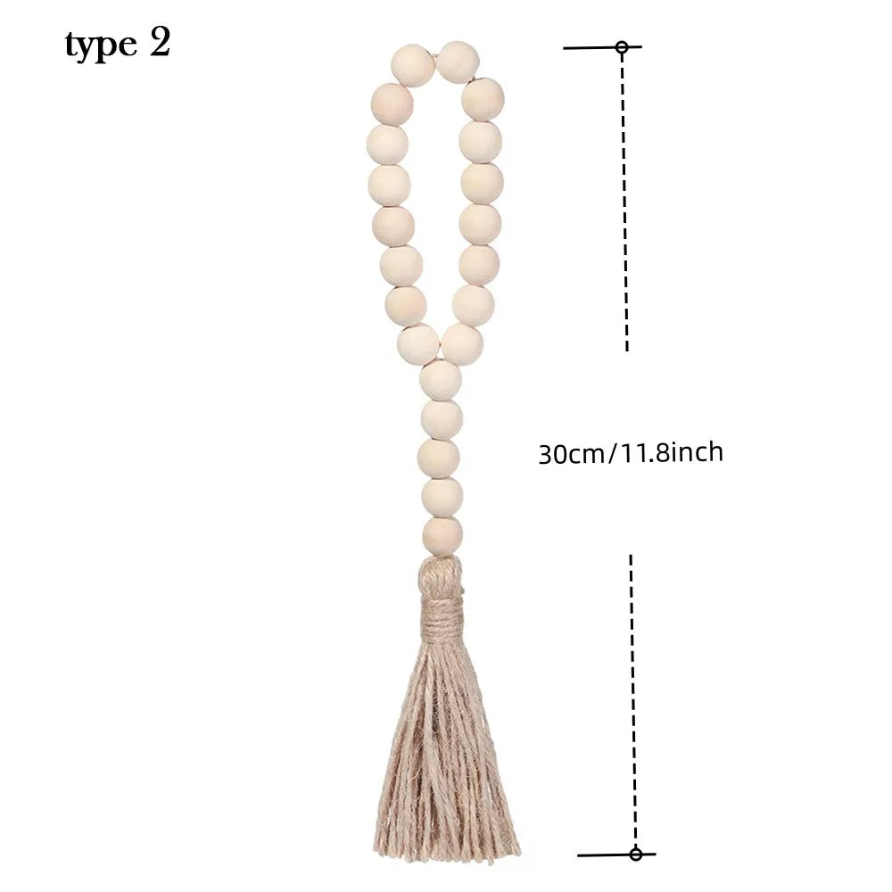 Boho Wood Bead Ornament with Jute Tassels
