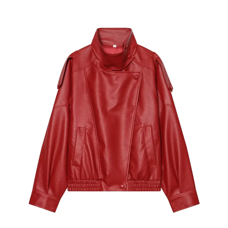 Zip-Front Faux-Leather Biker-Style Jacket