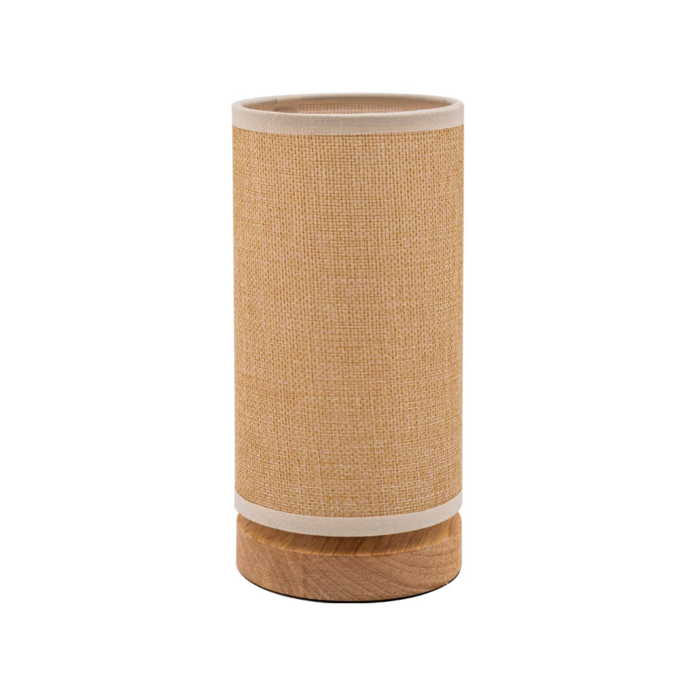 Fabric-Shade LED Table Lamp with Wooden Base
