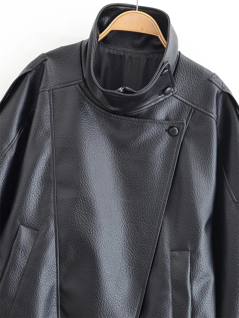 Zip-Front Faux-Leather Biker-Style Jacket