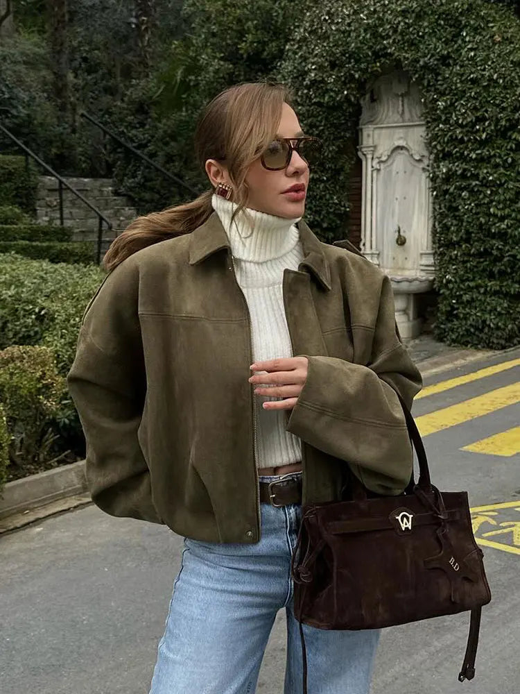 Relaxed Suede-Look Batwing Jacket