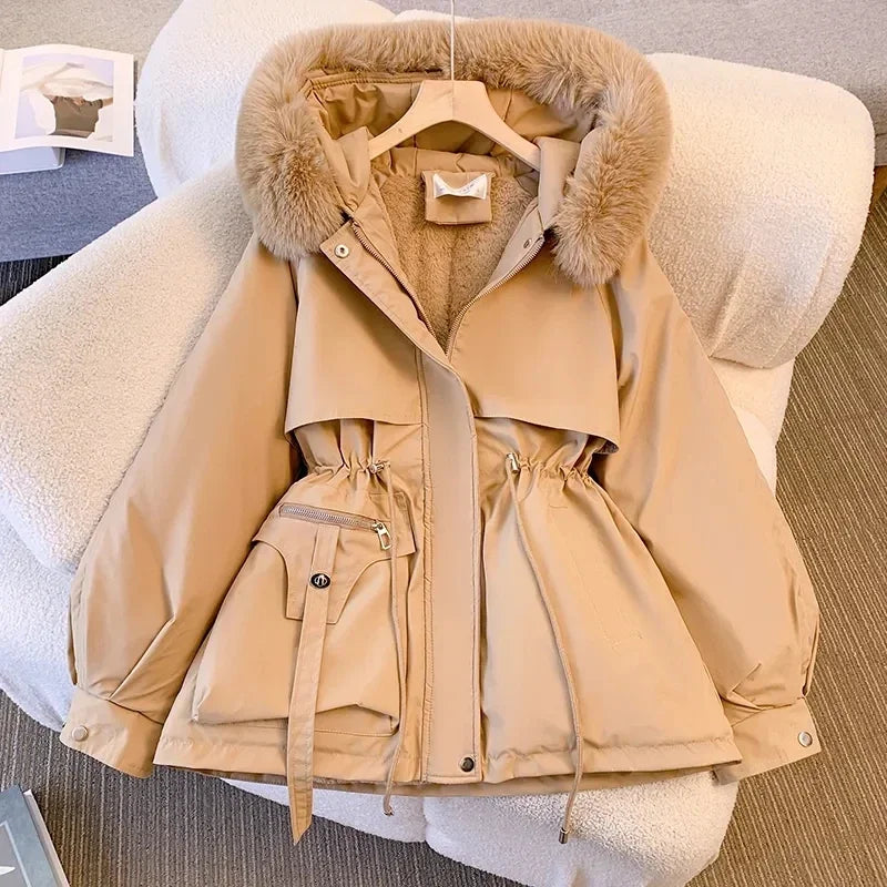 Hooded Padded Coat with Adjustable Waist