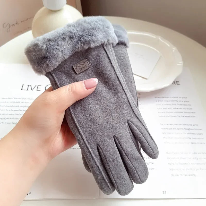 Plush-Lined Faux-Suede Touchscreen Gloves