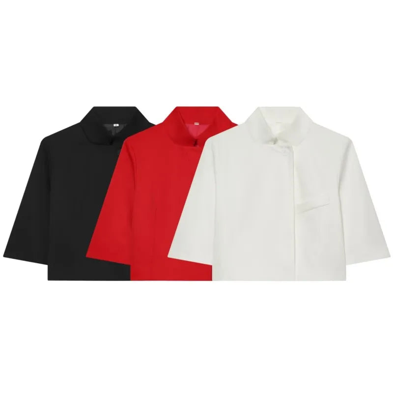 Stand-Collar Short-Sleeve Blazer