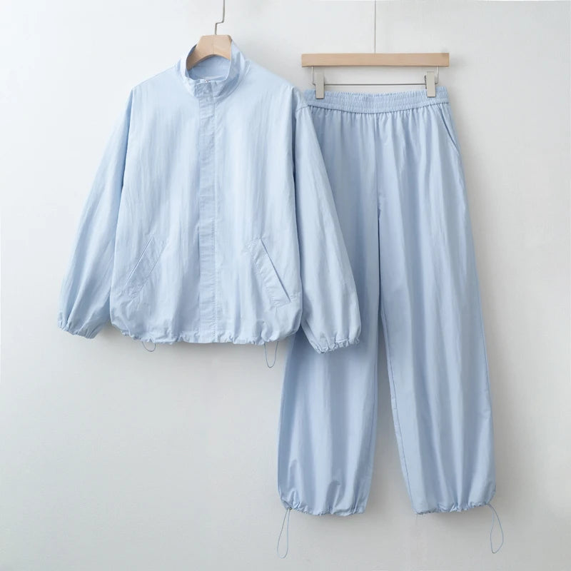 Casual Zip-Front Jacket & Trouser Set
