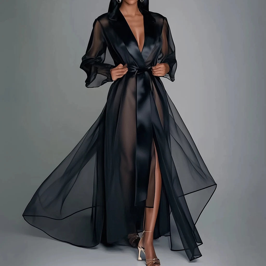 Sheer Long-Sleeve Maxi Robe