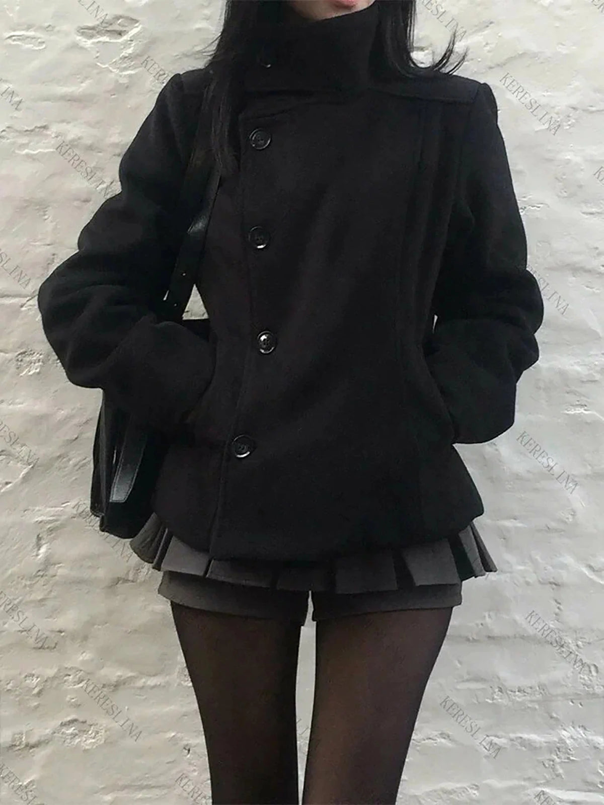 Relaxed High-Neck Top with Button Detailing