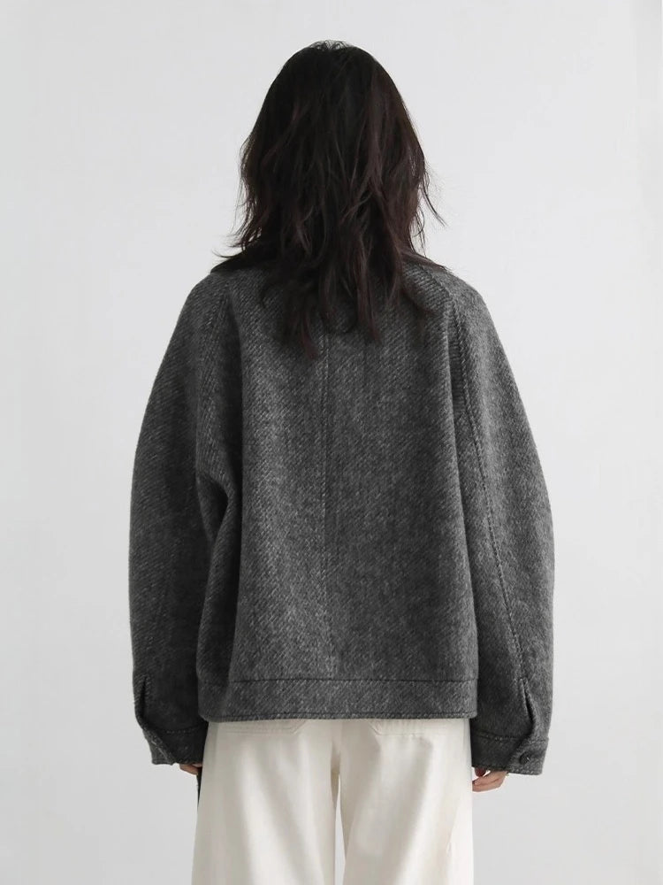 Stand-Collar Wool-Blend Short Coat