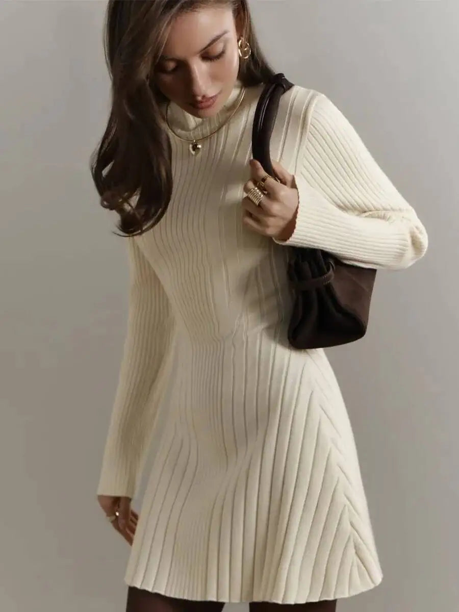 Long-Sleeve High-Neck Mini Dress
