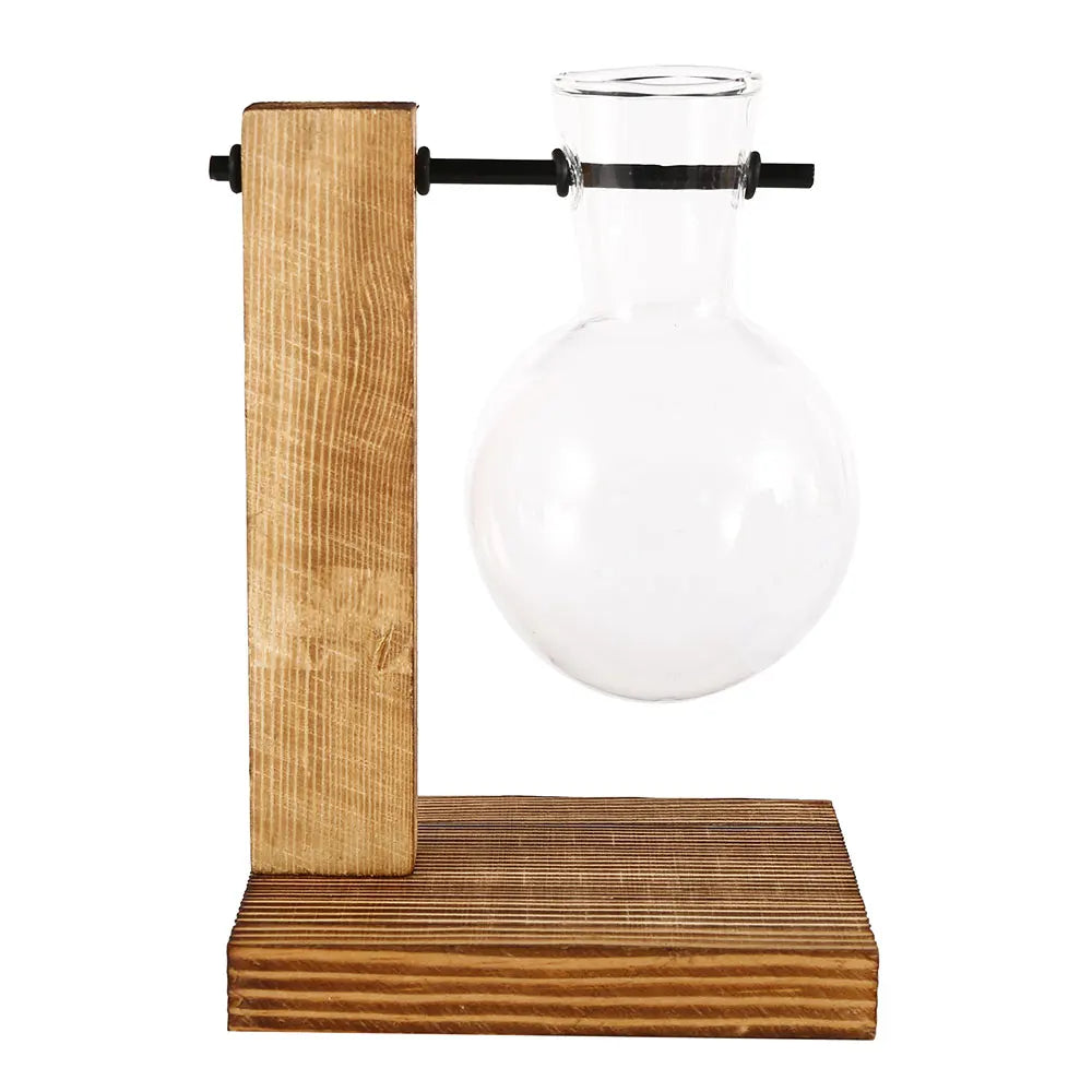 Glass Bulb Planter with Wooden Stand