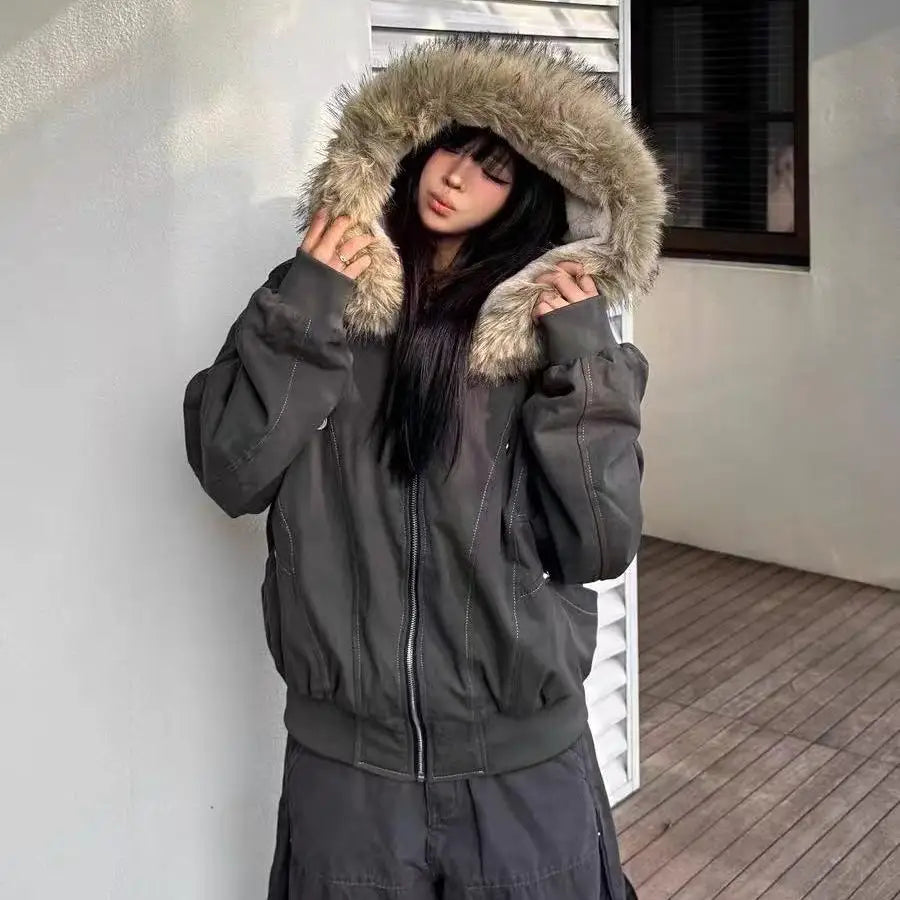 Hooded Padded Parka with Zip Front
