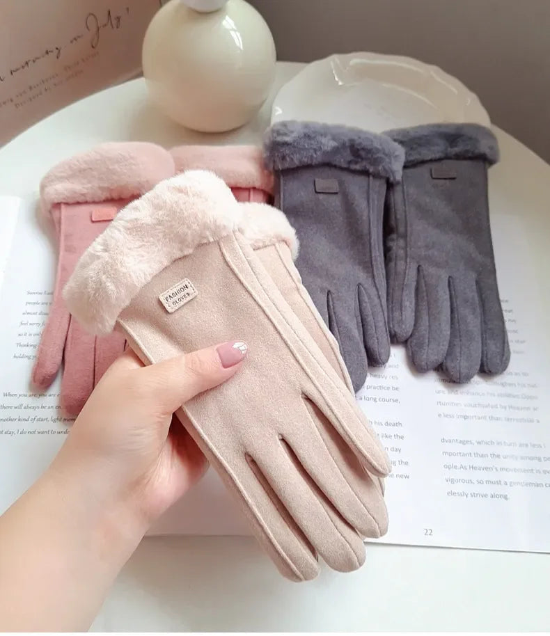 Plush-Lined Faux-Suede Touchscreen Gloves