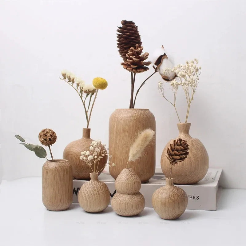 Wooden Decorative Vase for Dried Flowers