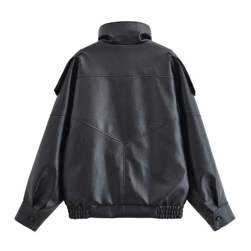 Zip-Front Faux-Leather Biker-Style Jacket