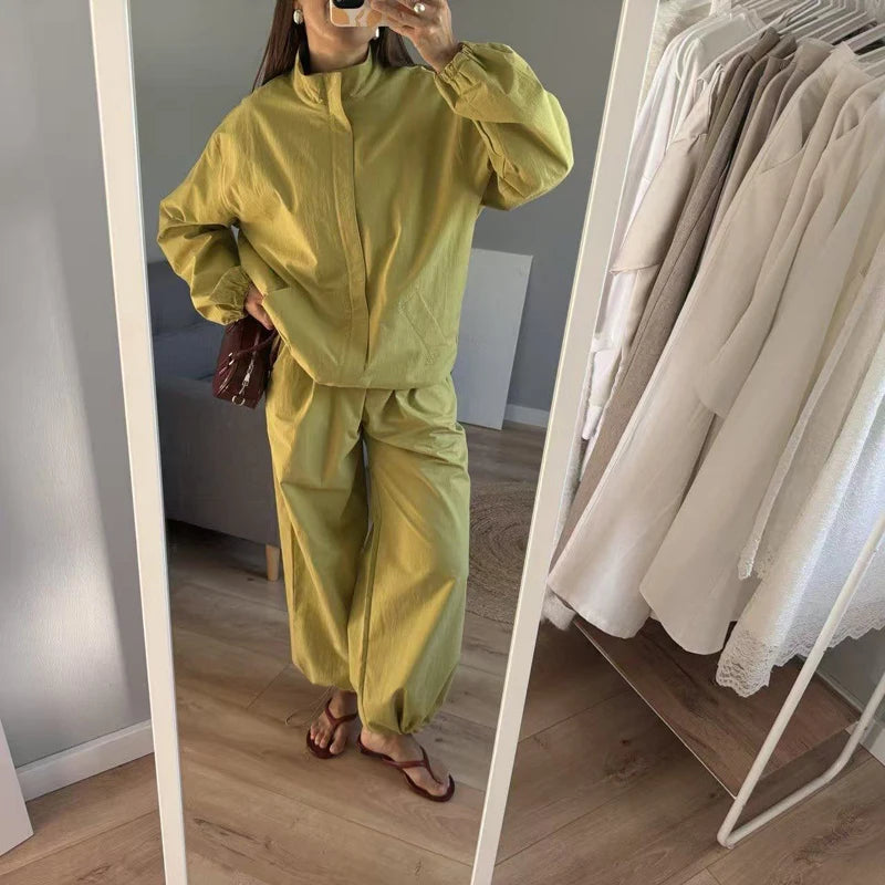 Casual Zip-Front Jacket & Trouser Set
