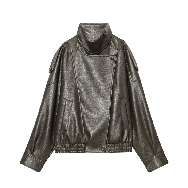 Zip-Front Faux-Leather Biker-Style Jacket
