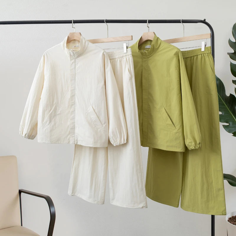 Casual Zip-Front Jacket & Trouser Set