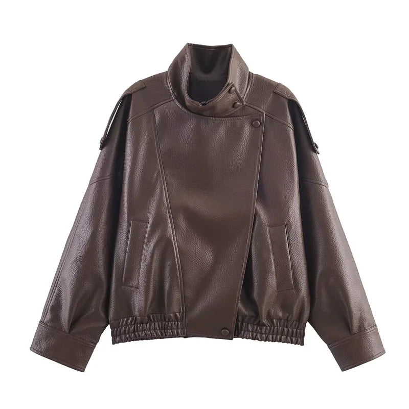 Zip-Front Faux-Leather Biker-Style Jacket