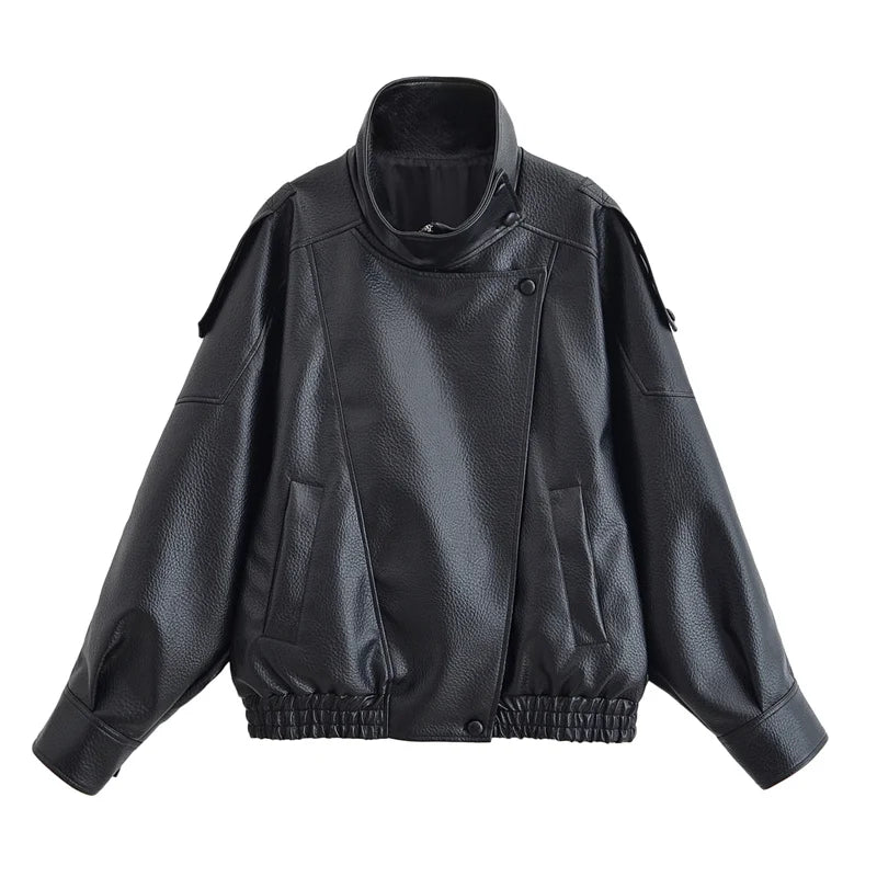 Zip-Front Faux-Leather Biker-Style Jacket