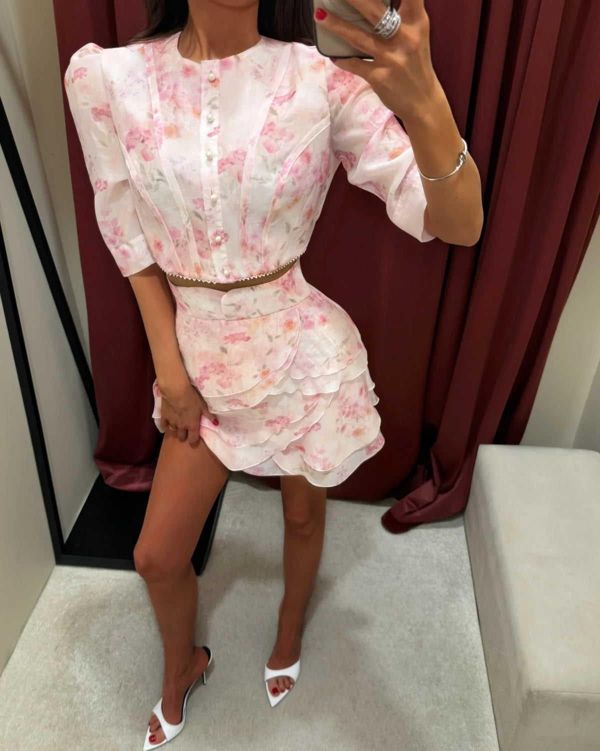 Puff-Sleeve Crop Top & Ruffle Mini Skirt Set